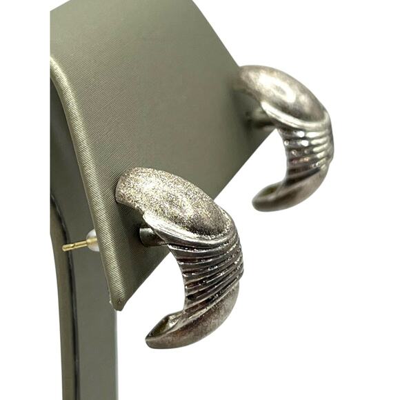 Christin Dior Sterling Silver Half Hoop Textured Earrings (15267) - Picture 4 of 7